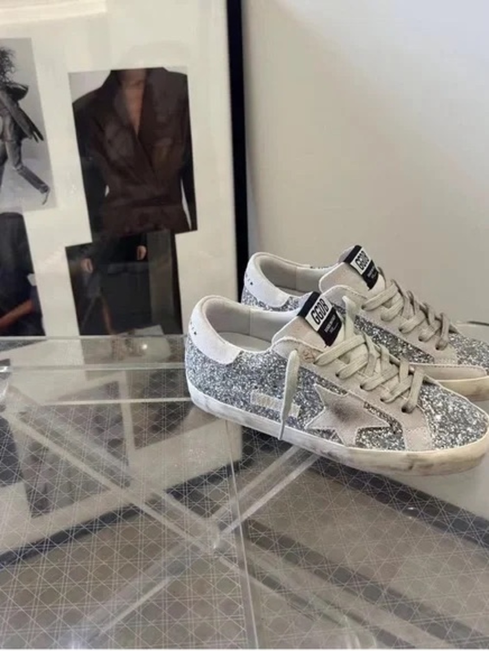 Golden Goose Silver Glitter Superstar Sneakers with Star Detail - Picture 8 of 9
